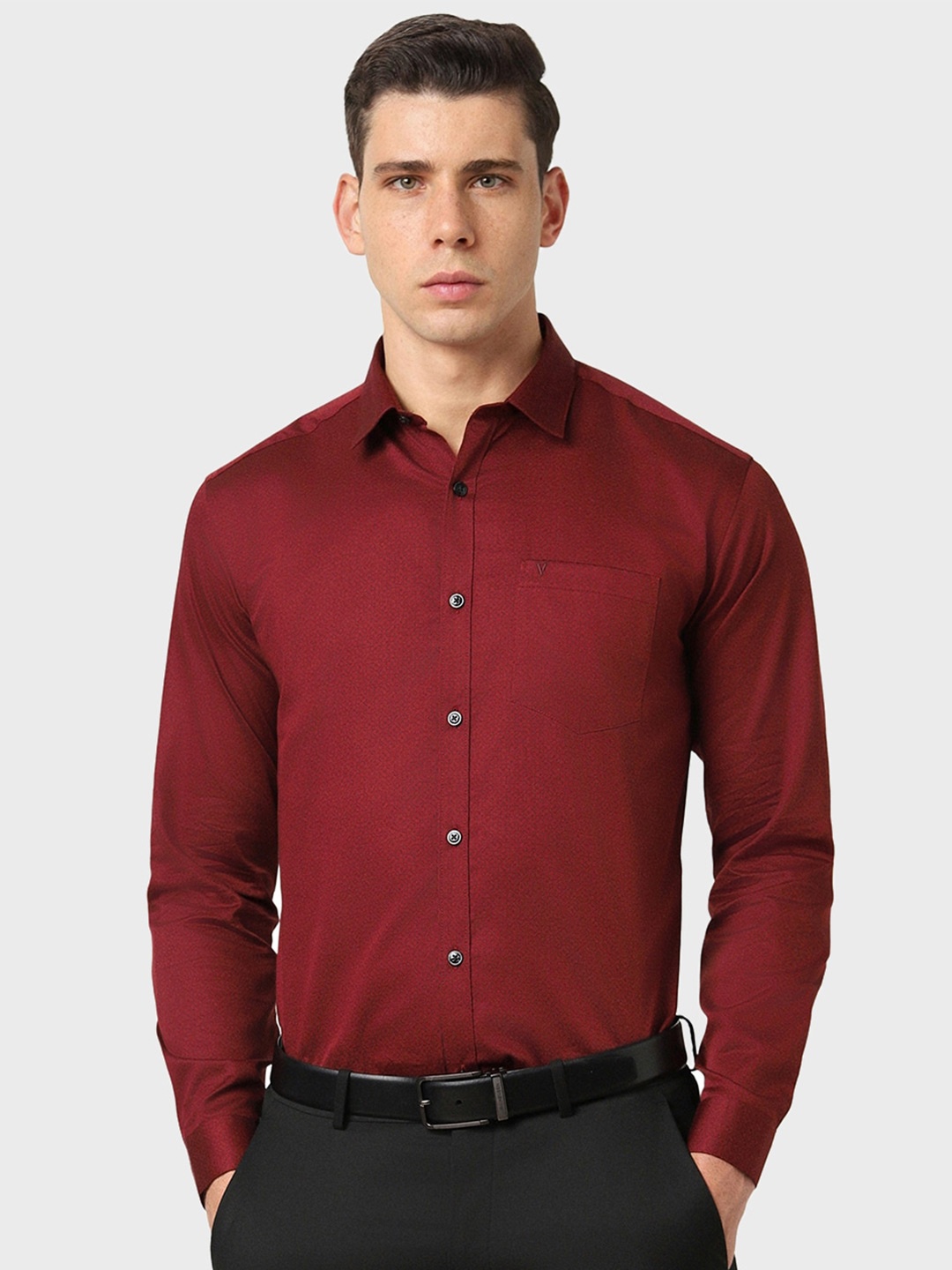 

V Dot Slim Fit Floral Printed Pure Cotton Formal Shirt, Maroon