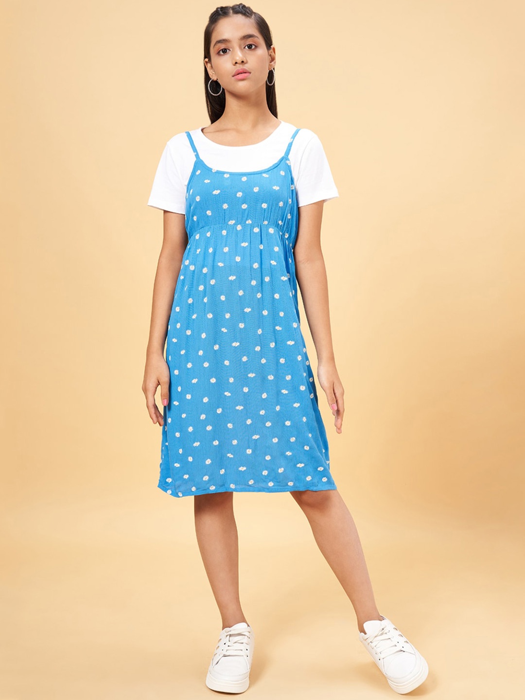 

Coolsters by Pantaloons Girls Polka Dot Printed Shoulder Straps Cotton Pinafore Dress, Blue