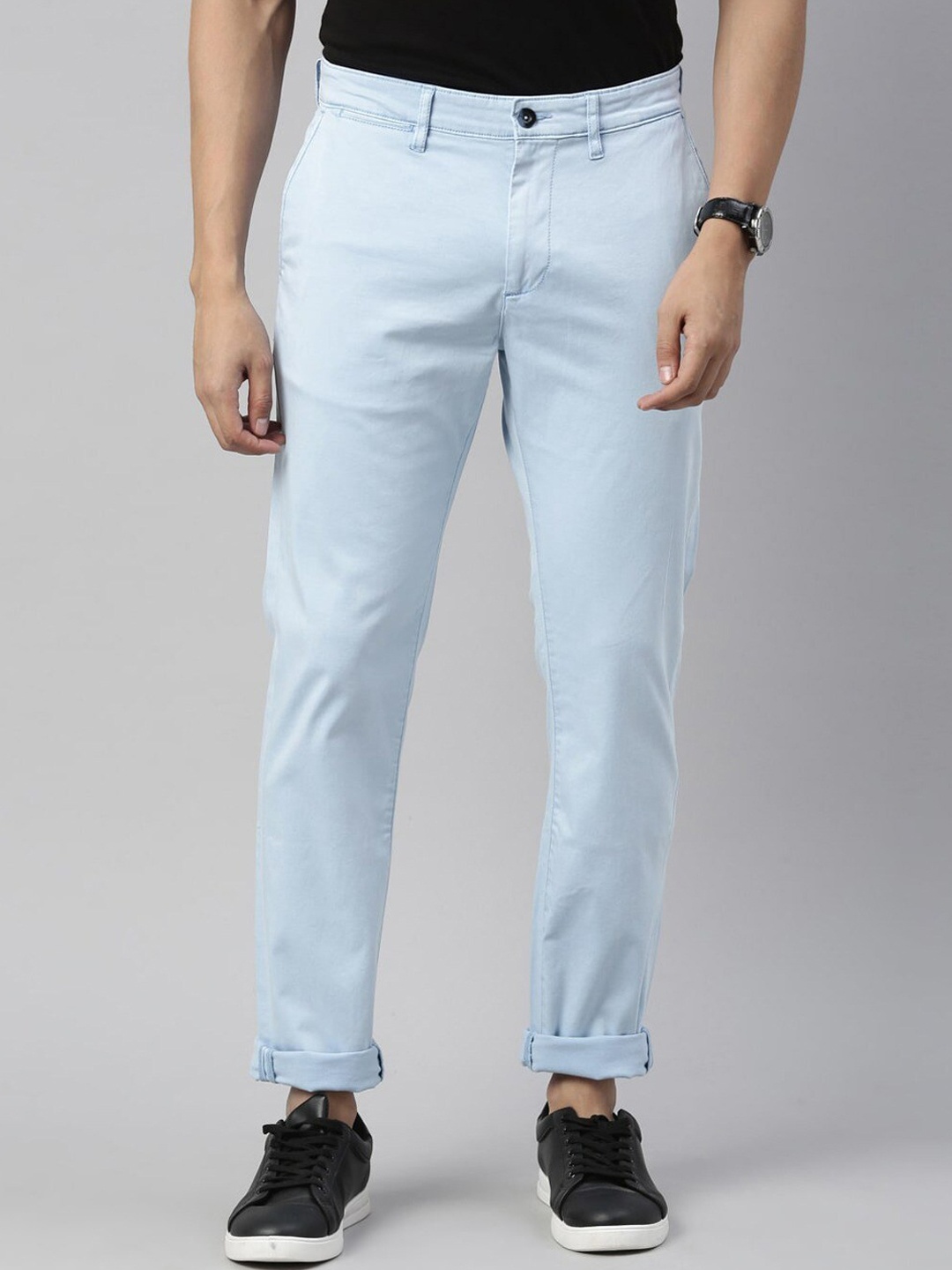 

American Bull Men Slim Fit Regular Trousers, Blue
