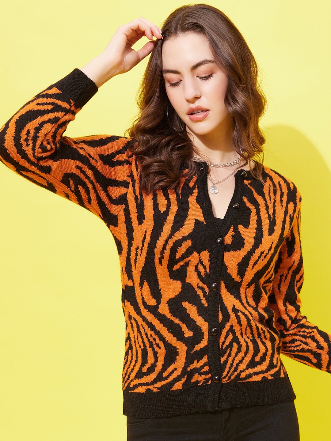 

Modeve Abstract Printed Acrylic Cardigan, Rust