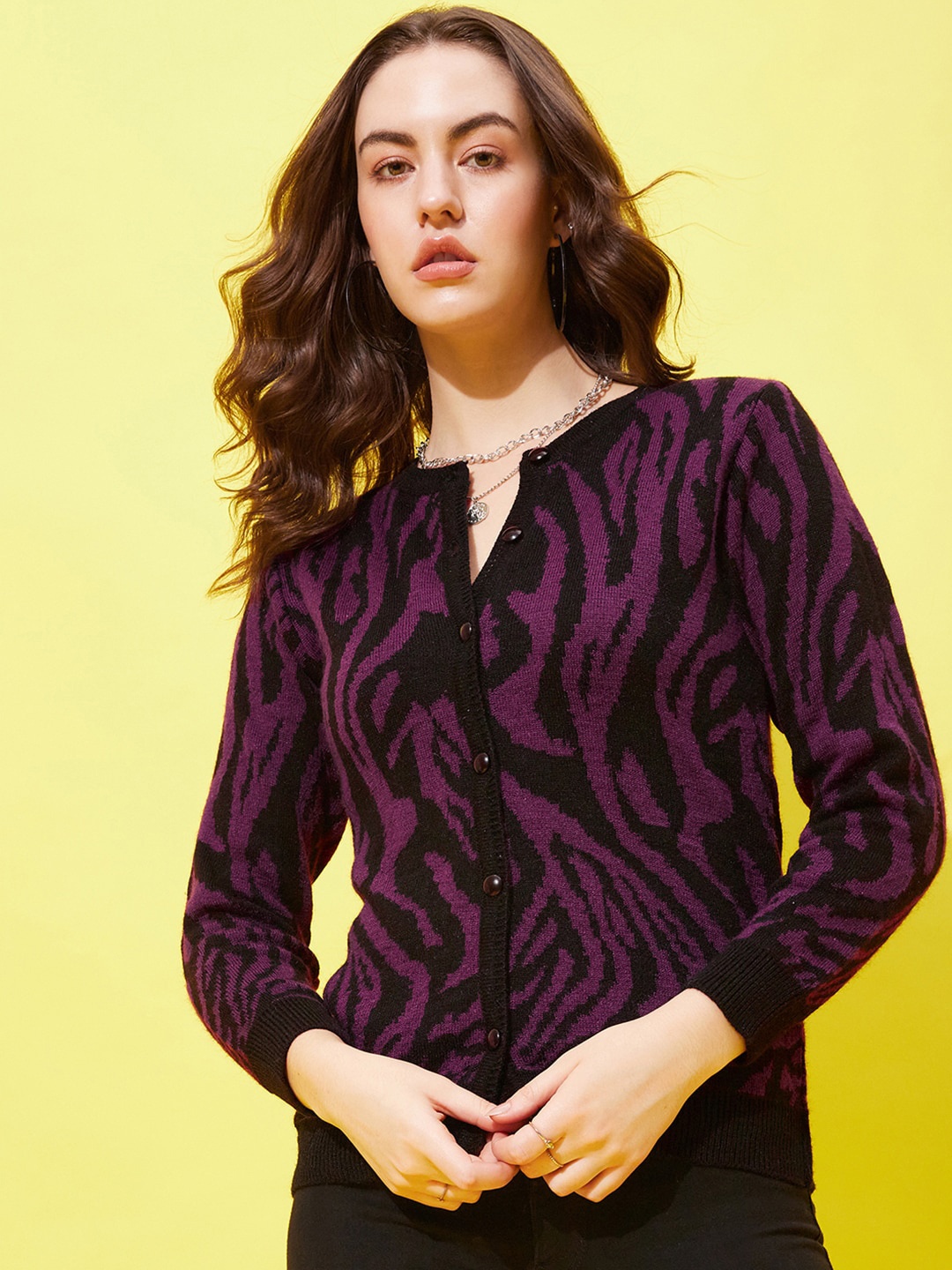 

Modeve Abstract Printed Acrylic Cardigan, Purple