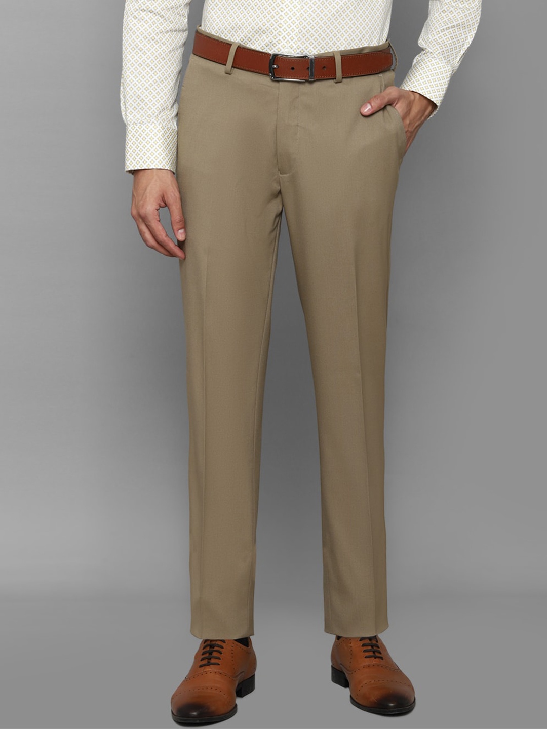 

Louis Philippe Men Mid-Rise Slim Fit Flat-Front Formal Trousers, Khaki