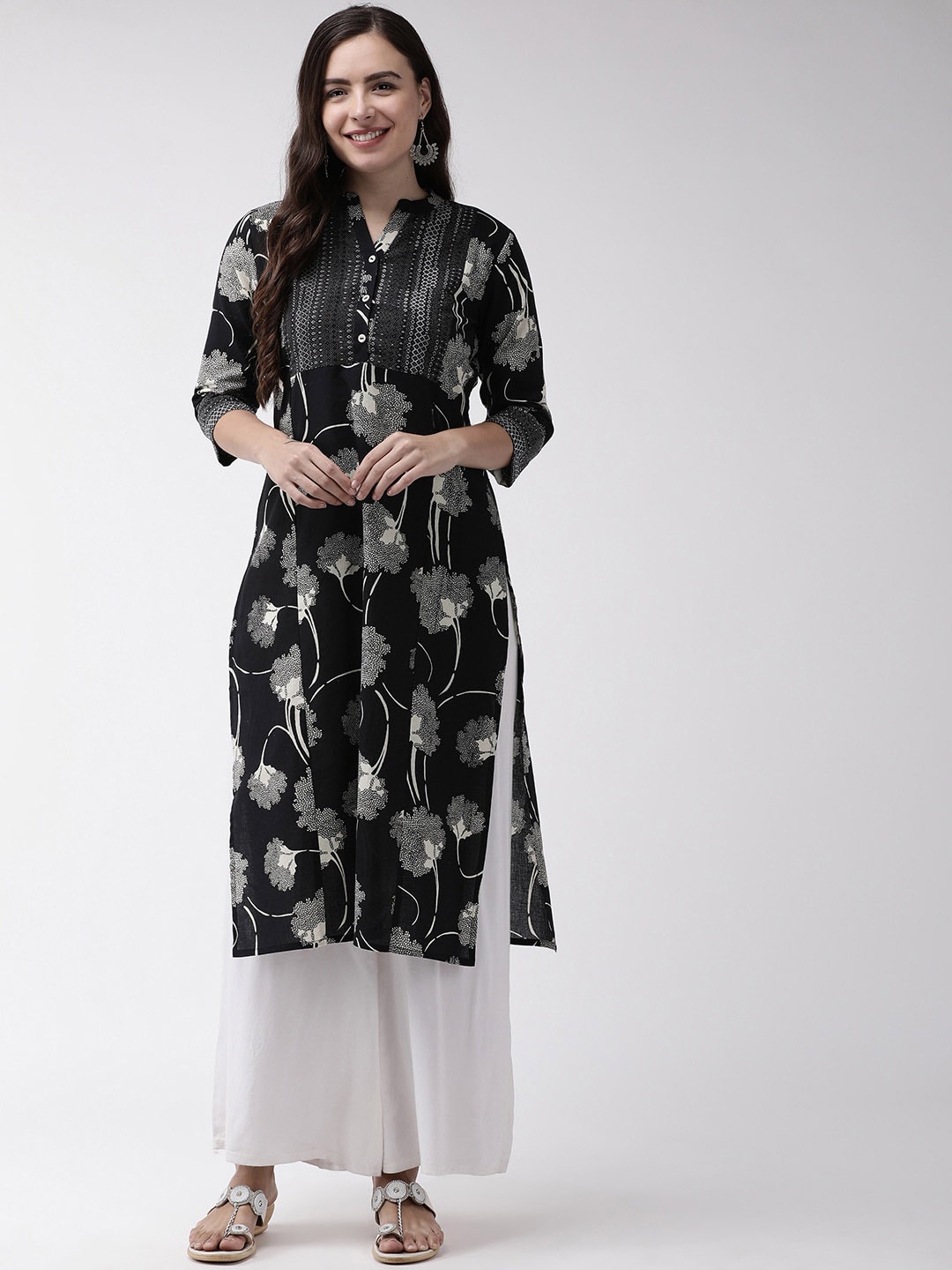 

RANGMAYEE Floral Printed Cotton Kurta, Black