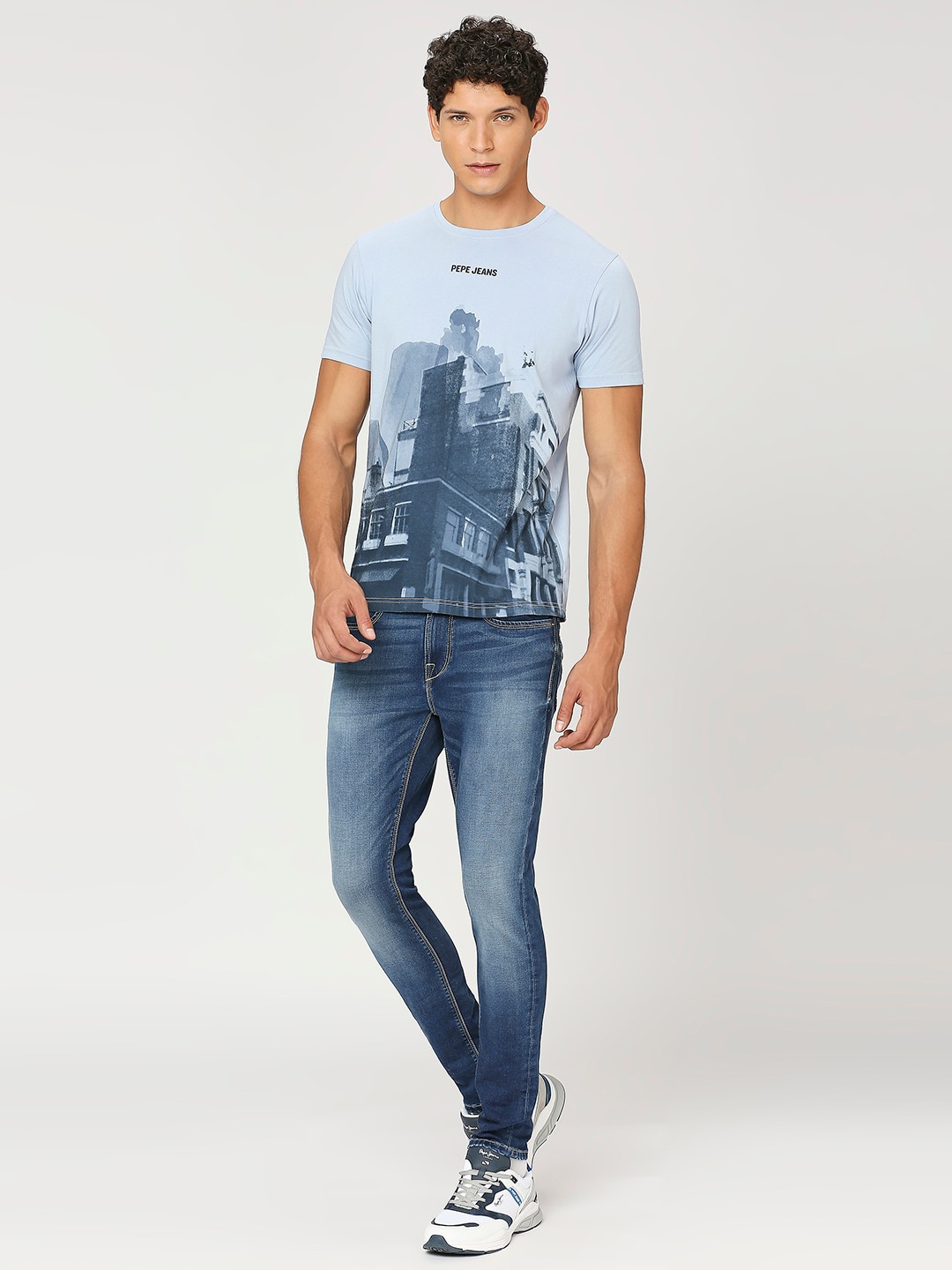 Pepe Jeans Graphic Printed Slim Fit Pure Cotton T-shirt, Blue