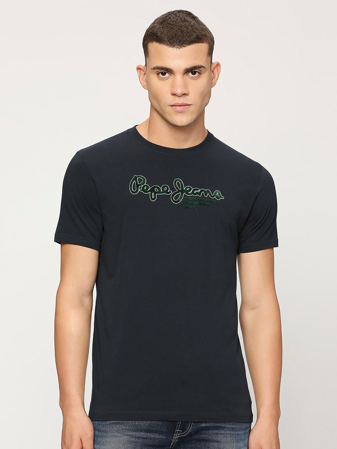 

Pepe Jeans Typography Printed Pure Cotton Slim Fit T-shirt, Black