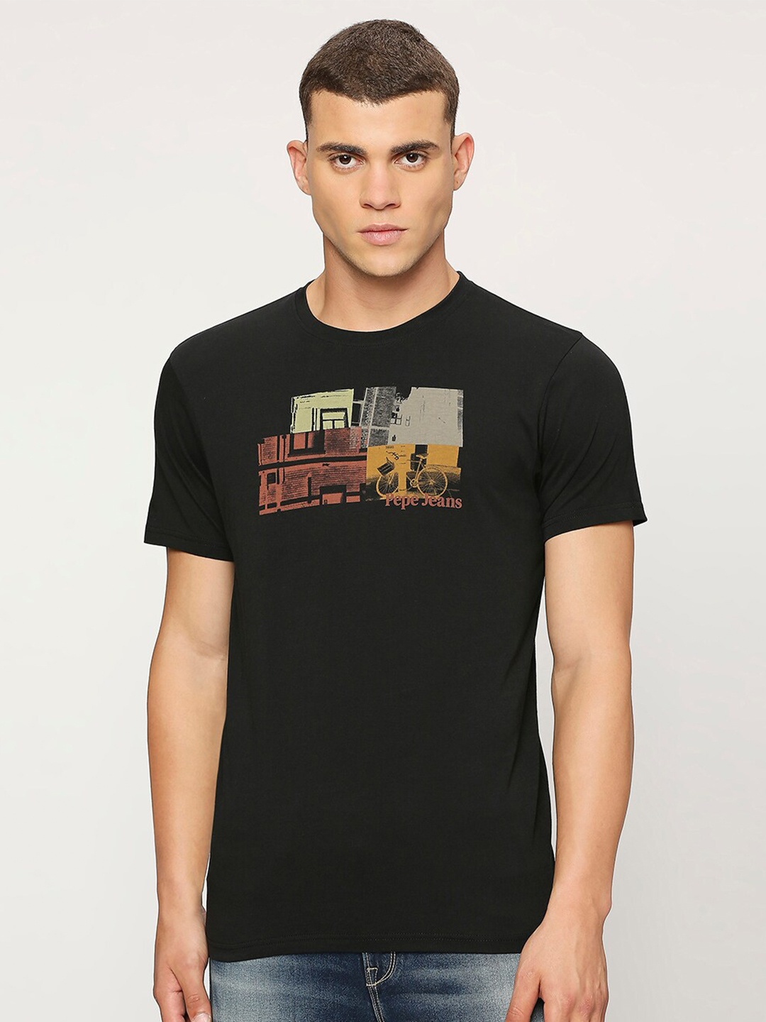

Pepe Jeans Graphic Printed Pure Cotton Slim Fit T-shirt, Black