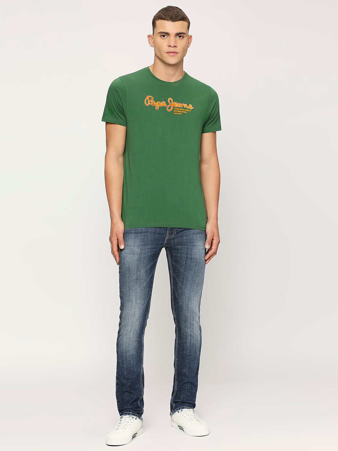 

Pepe Jeans Typography Printed Henley Neck Slim Fit Cotton Regular T-shirt, Green