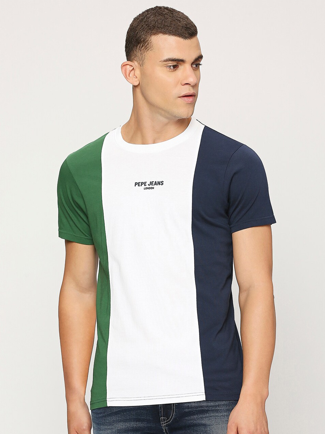 

Pepe Jeans Colourblocked Henley Neck Slim Fit Cotton Regular T-shirt, White