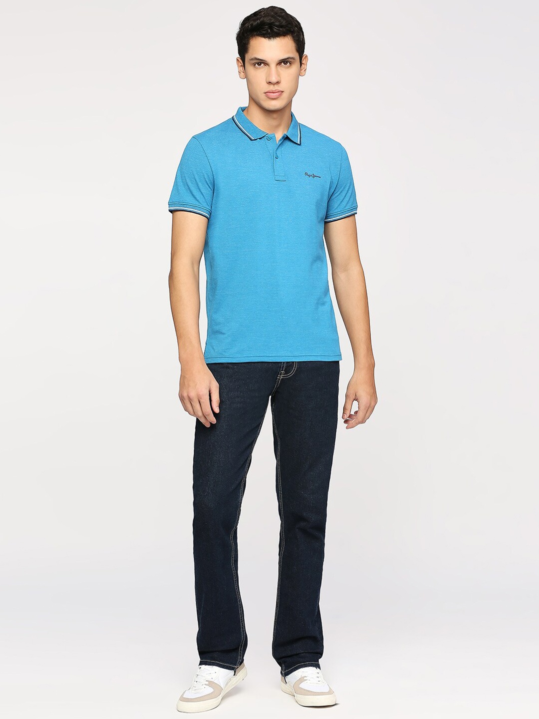 

Pepe Jeans Brand Logo Printed Polo Collar Cotton Regular T-shirt, Blue