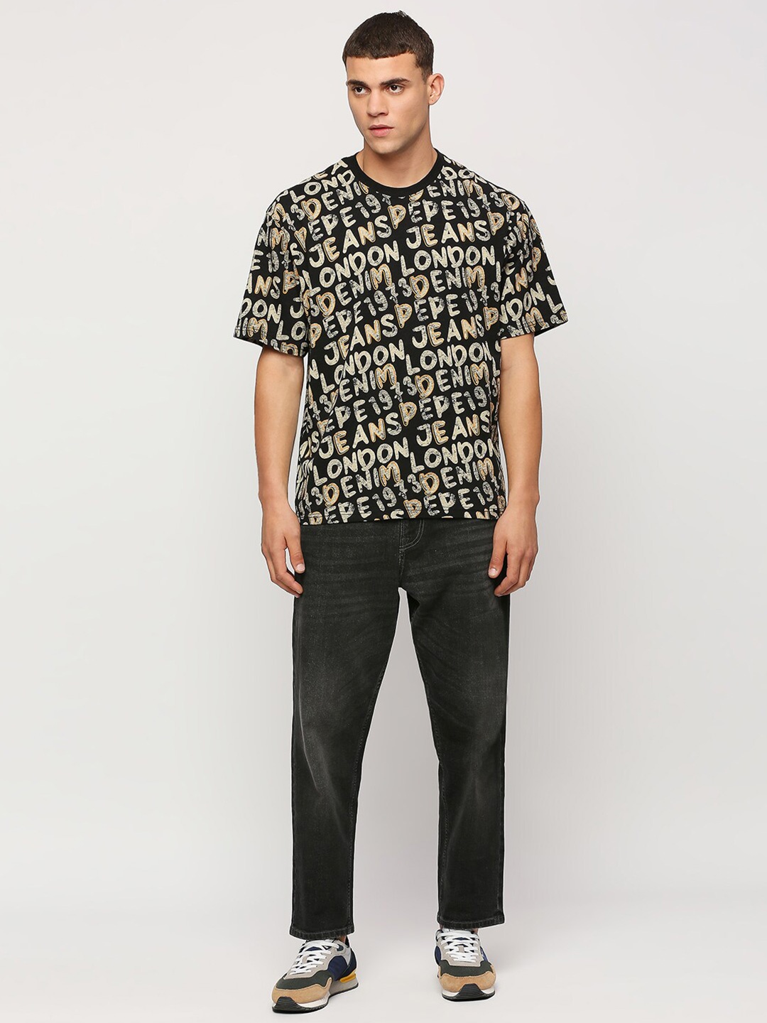 

Pepe Jeans Typography Printed Oversized Pure Cotton T-shirt, Black