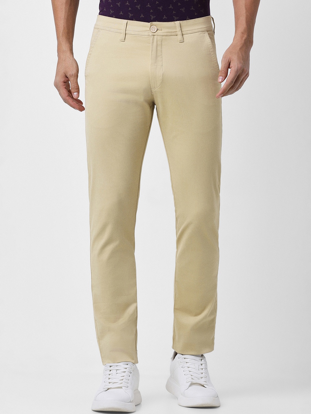 

Peter England Casuals Men Mid Rise Cotton Trousers, Cream