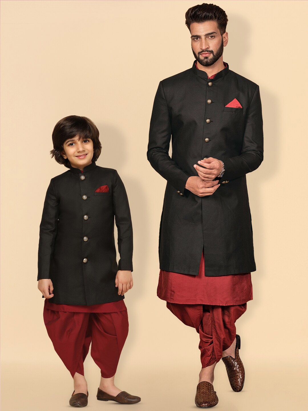 

KISAH Men Cotton Kurta Indowestern Sherwani Set, Black