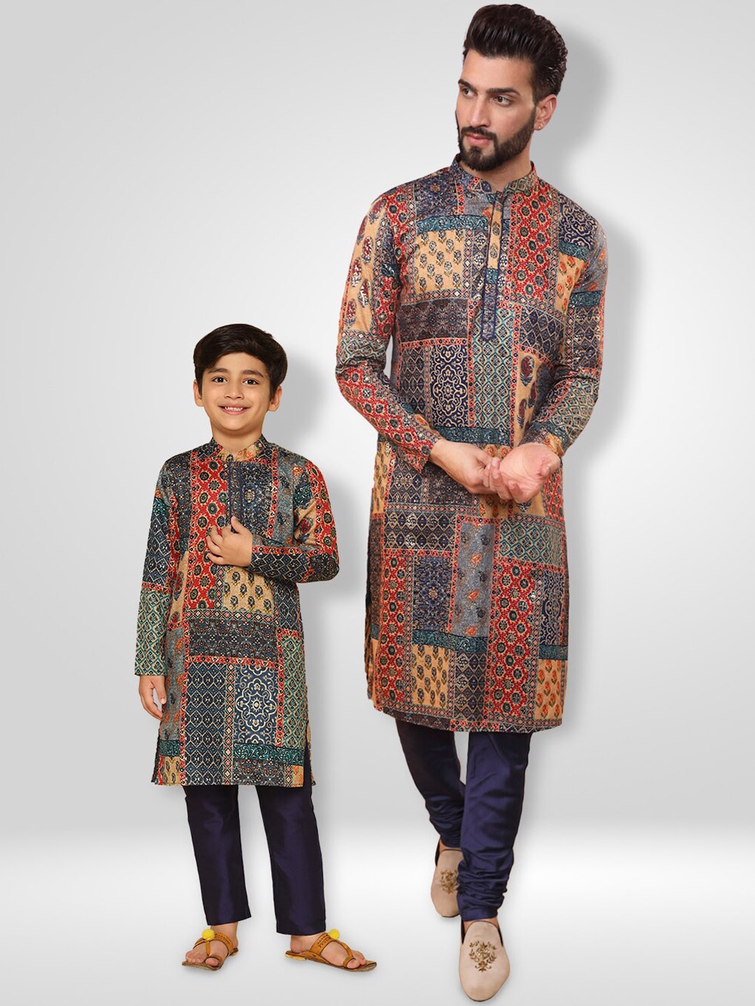 

KISAH Men Abstract Printed Regular Fit Kurta Churidar Set, Beige