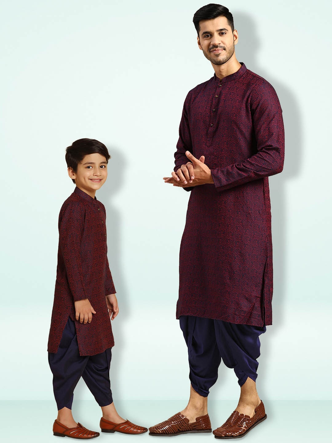 

KISAH Paisley Embroidered Mandarin Collar Kurta With Dhoti Pants, Purple