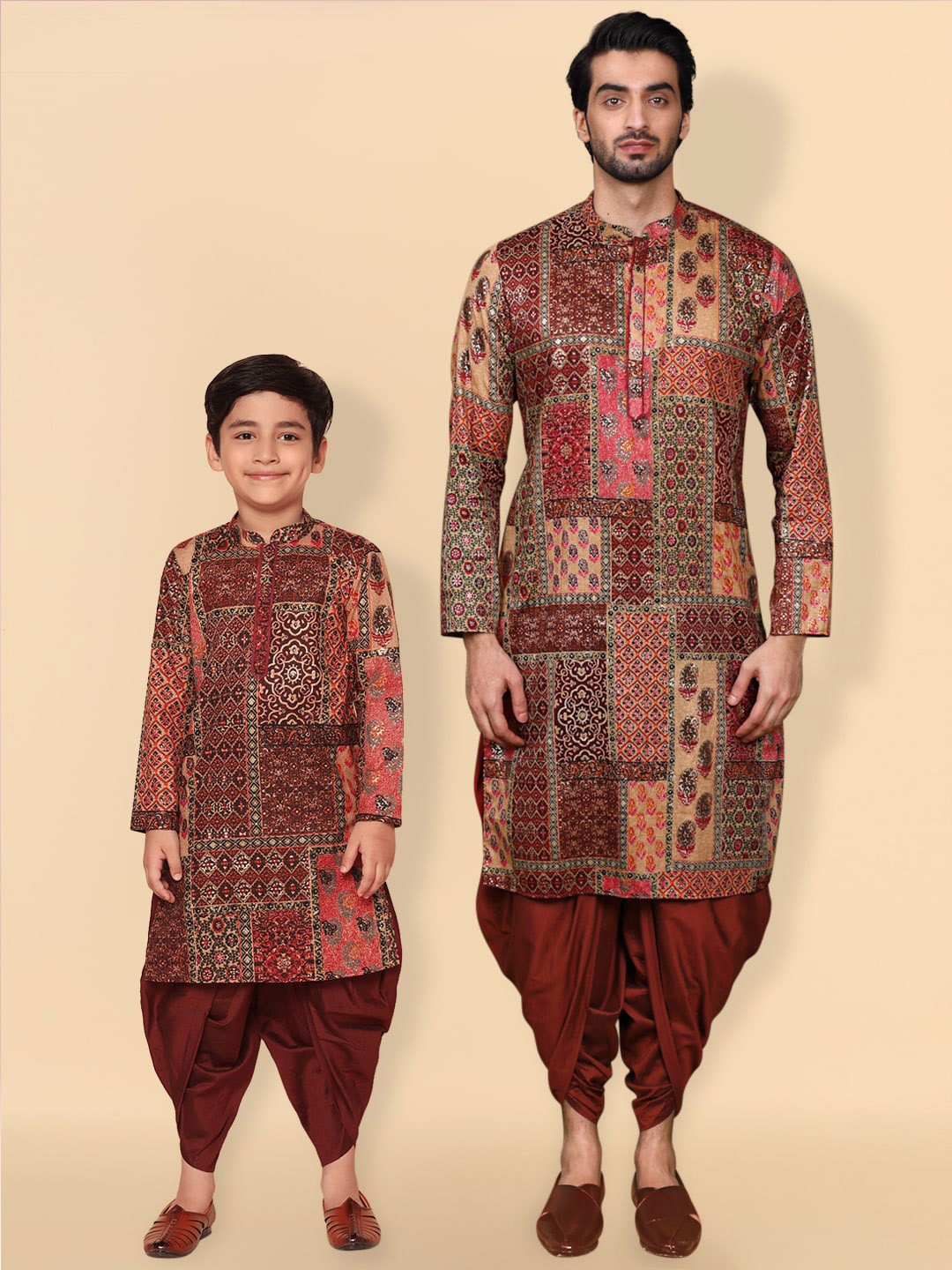 

KISAH Ethnic Motifs Printed Straight Kurta With Dhoti Pants, Maroon