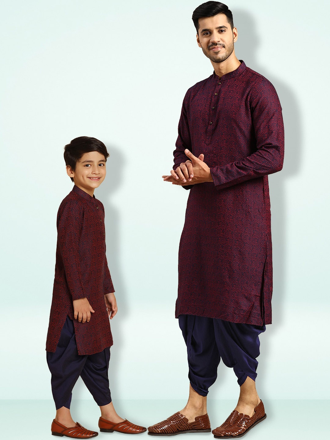 

KISAH Boys Paisley Woven Design Straight Kurta With Dhoti Pants, Purple