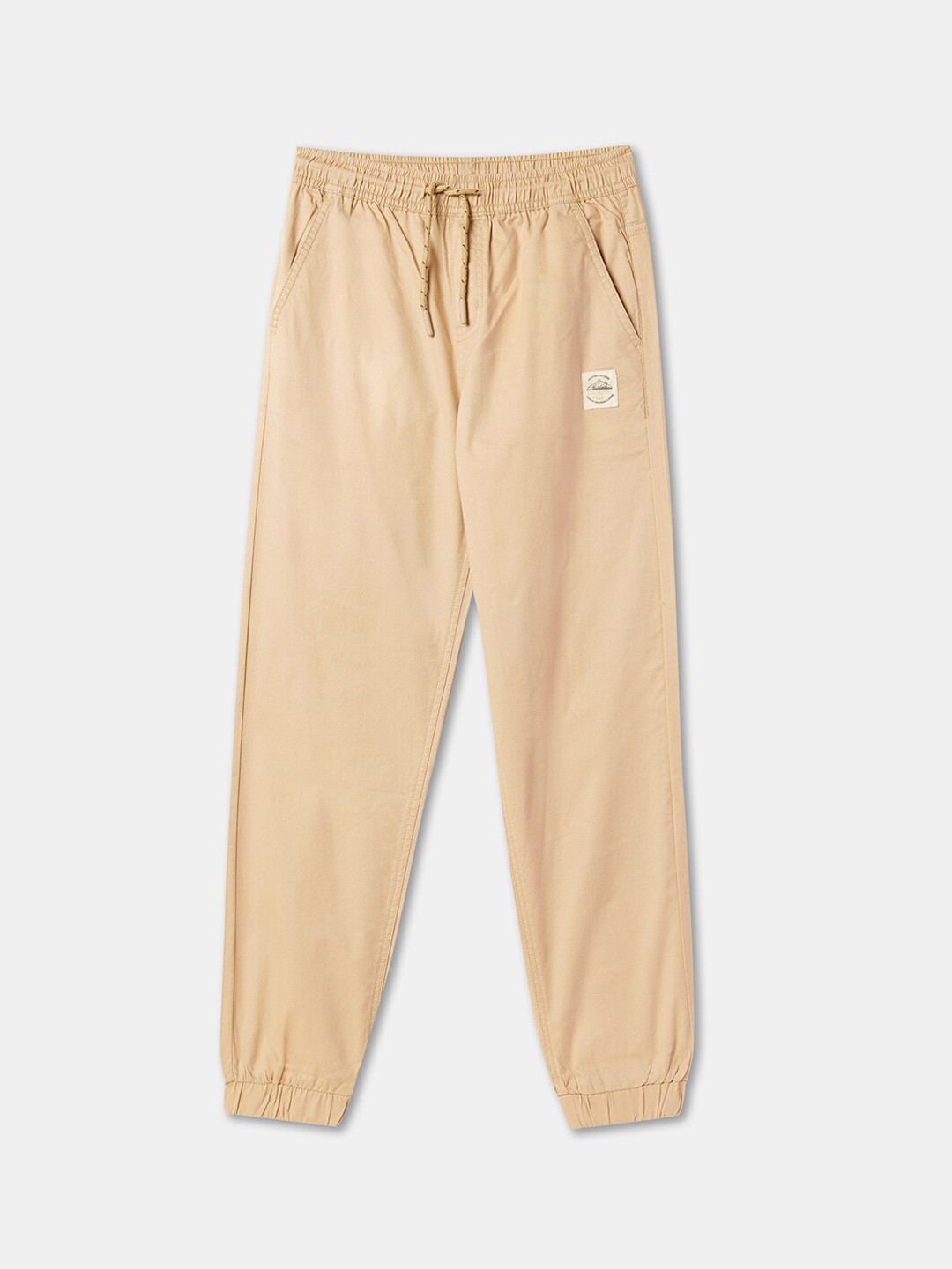 

R&B Boys Mid Rise Plain Cotton Joggers, Beige