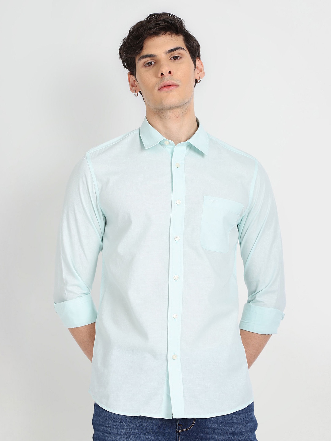 

Flying Machine Slim Fit Spread Collar Casual Shirt, Blue