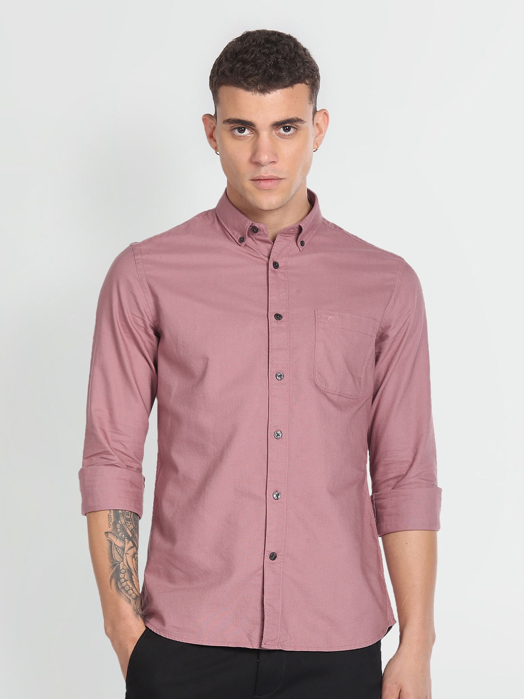 

Flying Machine Slim Fit Button-Down Collar Casual Shirt, Pink