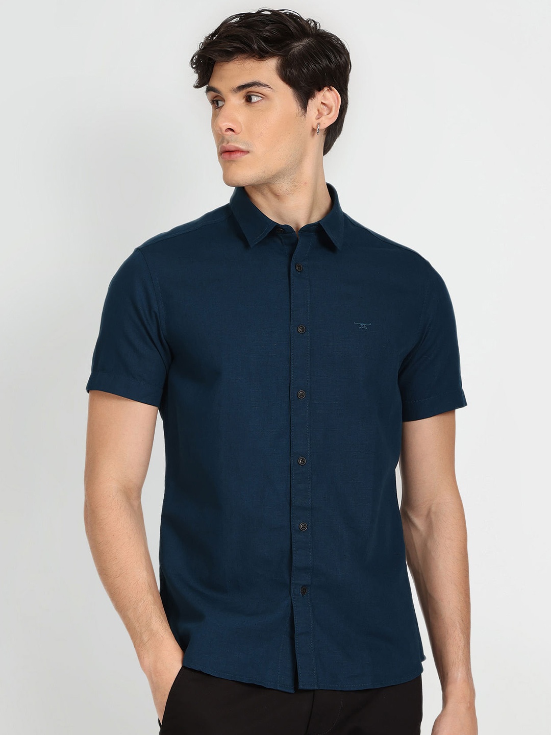 

Flying Machine Slim Fit Cotton Linen Casual Shirt, Blue