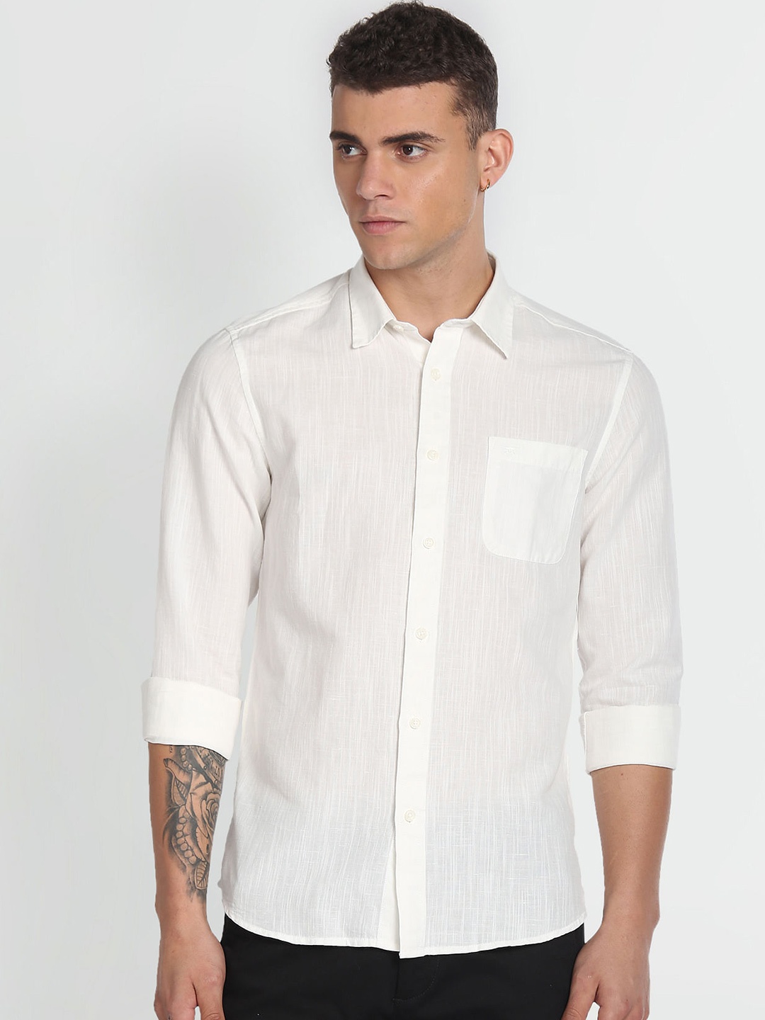 

Flying Machine Slim Fit Cotton Linen Casual Shirt, White