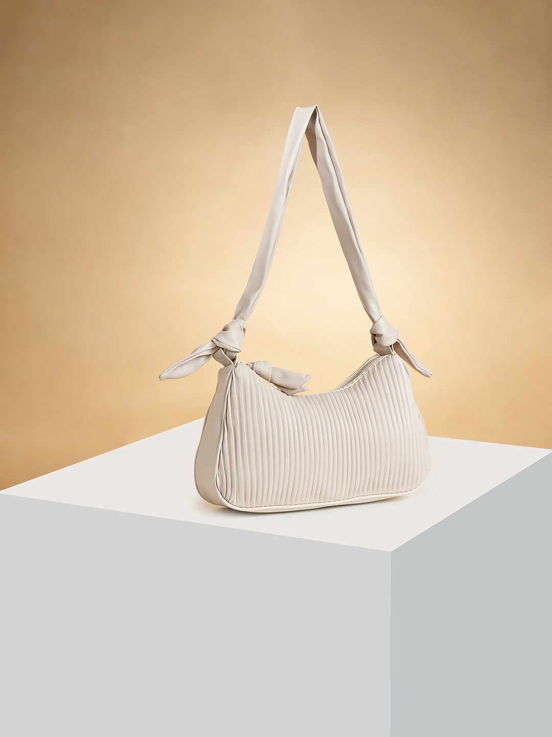 

Forever Glam by Pantaloons Textured Structured Hobo Bag, Off white