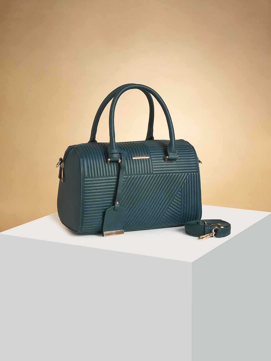 

Forever Glam by Pantaloons Textured Structured Handheld Bag, Teal