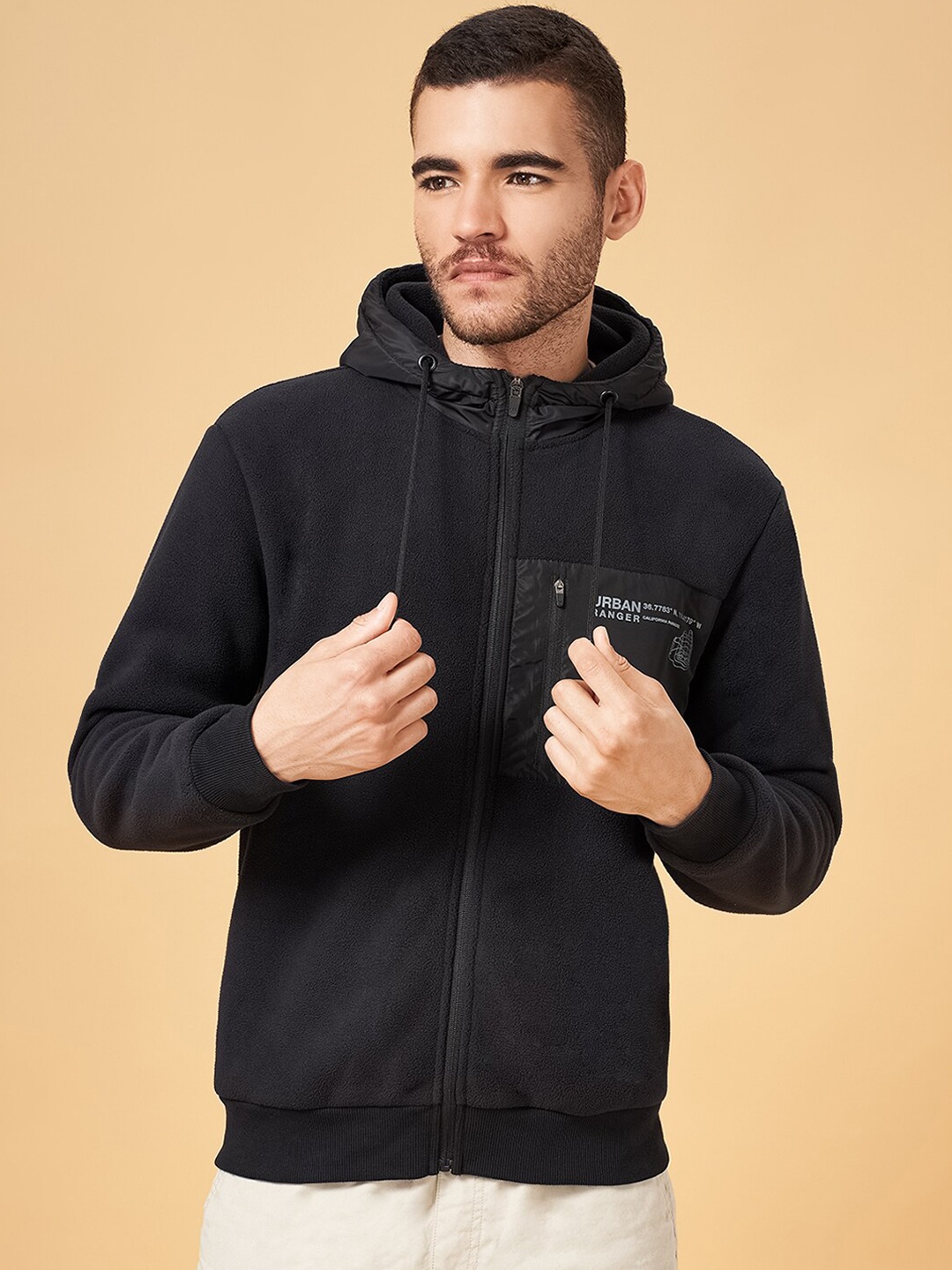 

Urban Ranger by pantaloons Hooded Bomber Jacket, Black