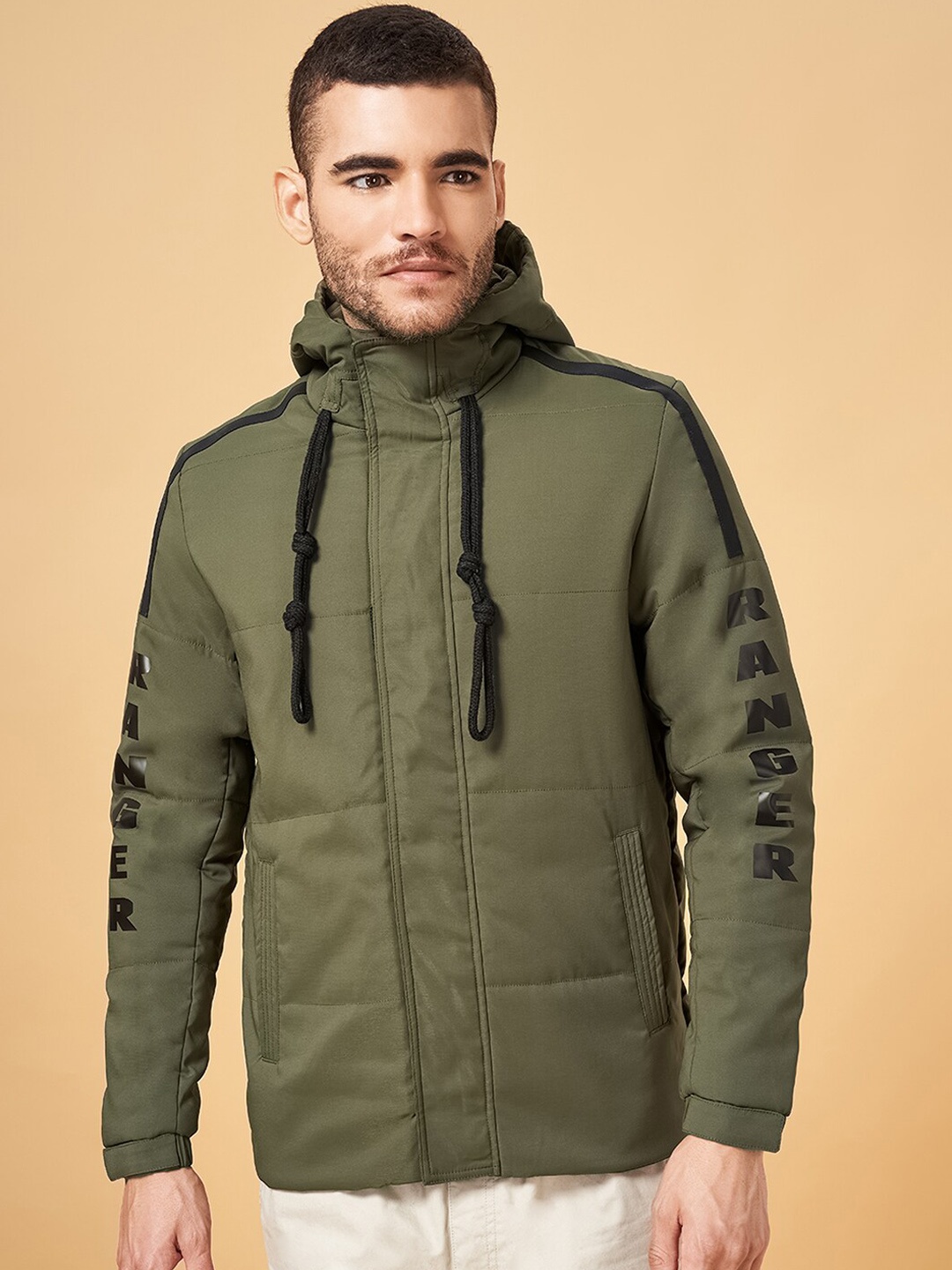 

Urban Ranger by pantaloons Hooded Padded Jacket, Olive