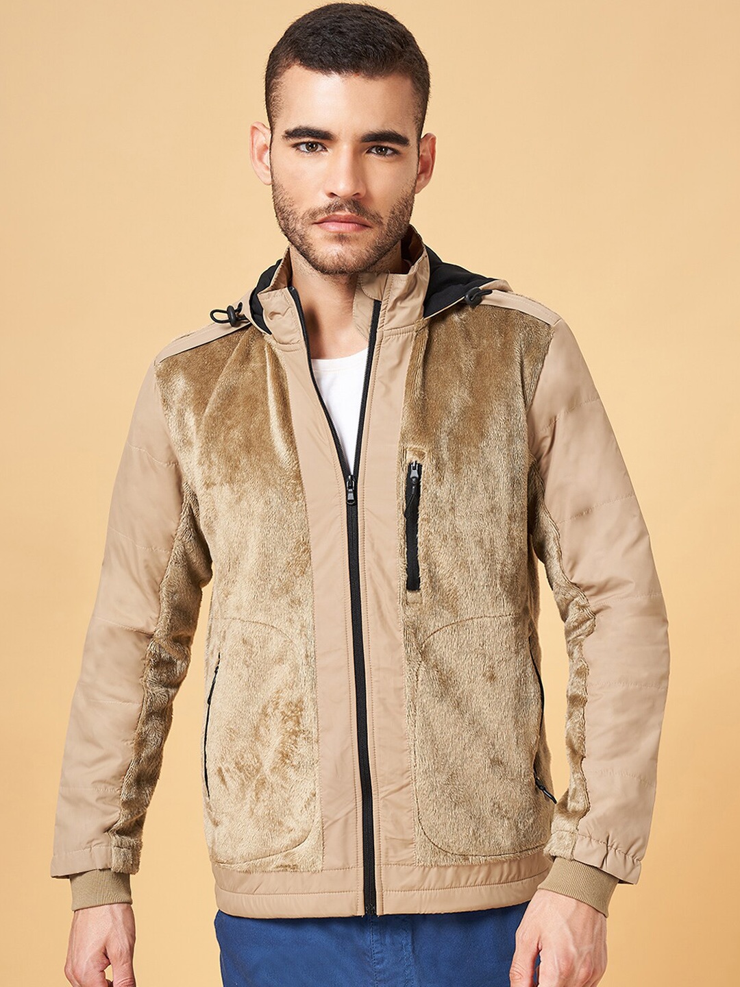 

Urban Ranger by pantaloons Self Design Hooded Tailored Jacket, Khaki