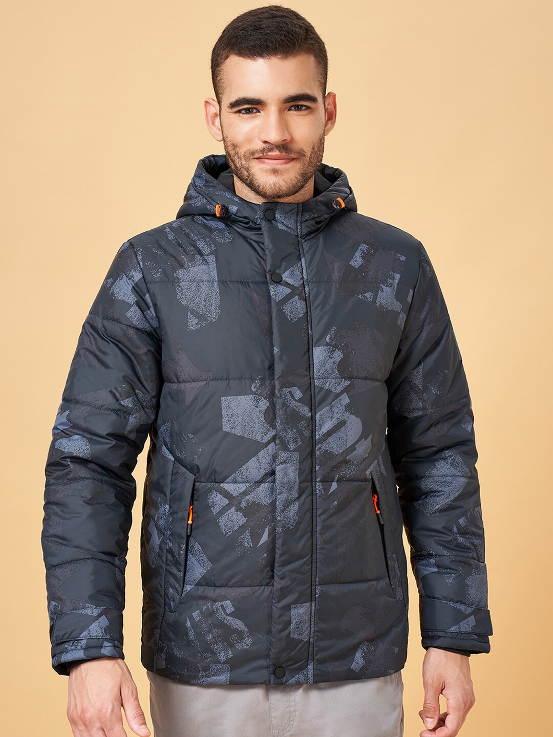 

Urban Ranger by pantaloons Geometric Printed Padded Jacket, Navy blue