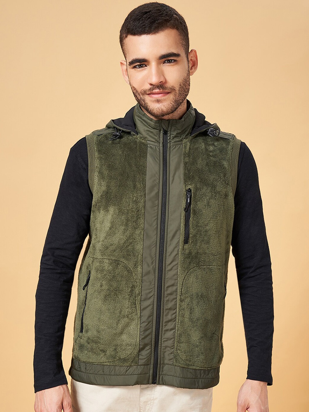 

Urban Ranger by pantaloons Hooded Bomber Jacket, Olive