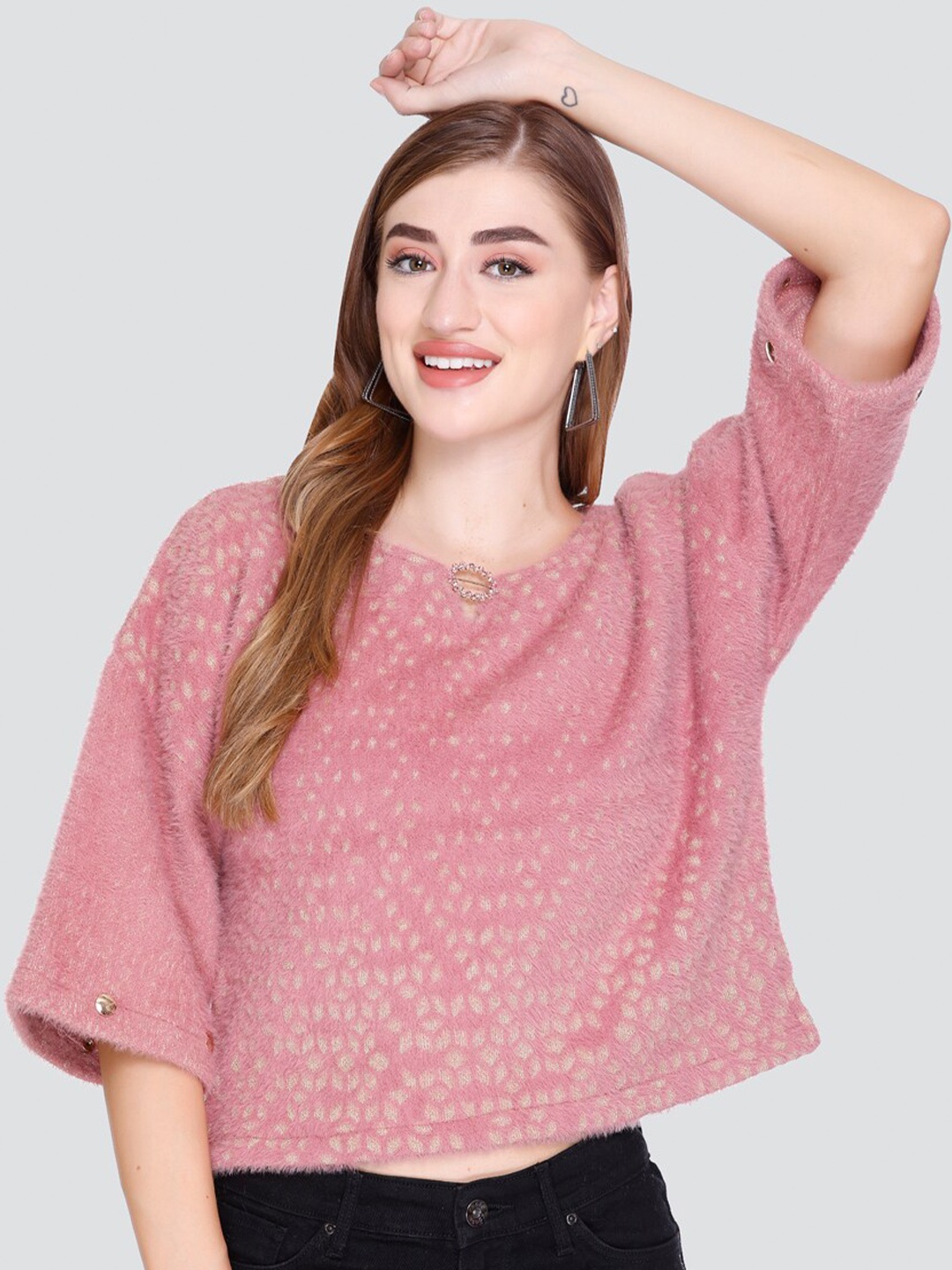 

Elthia Self Design Wool Top, Pink