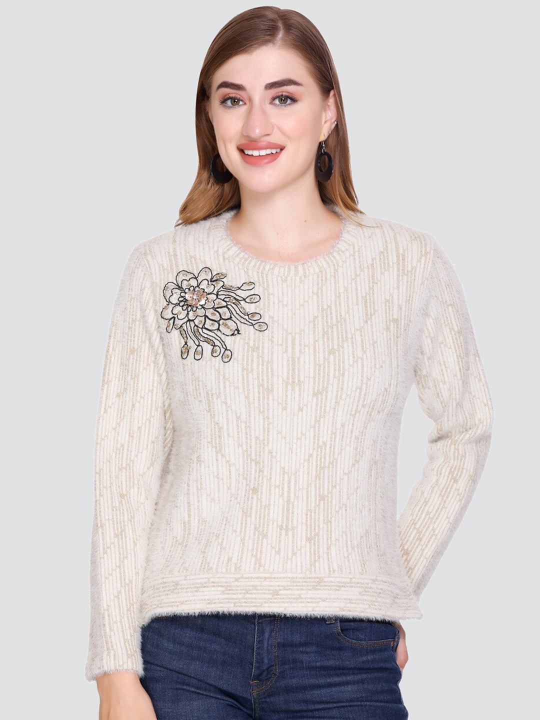 

Elthia Self Design Woollen Top, Cream
