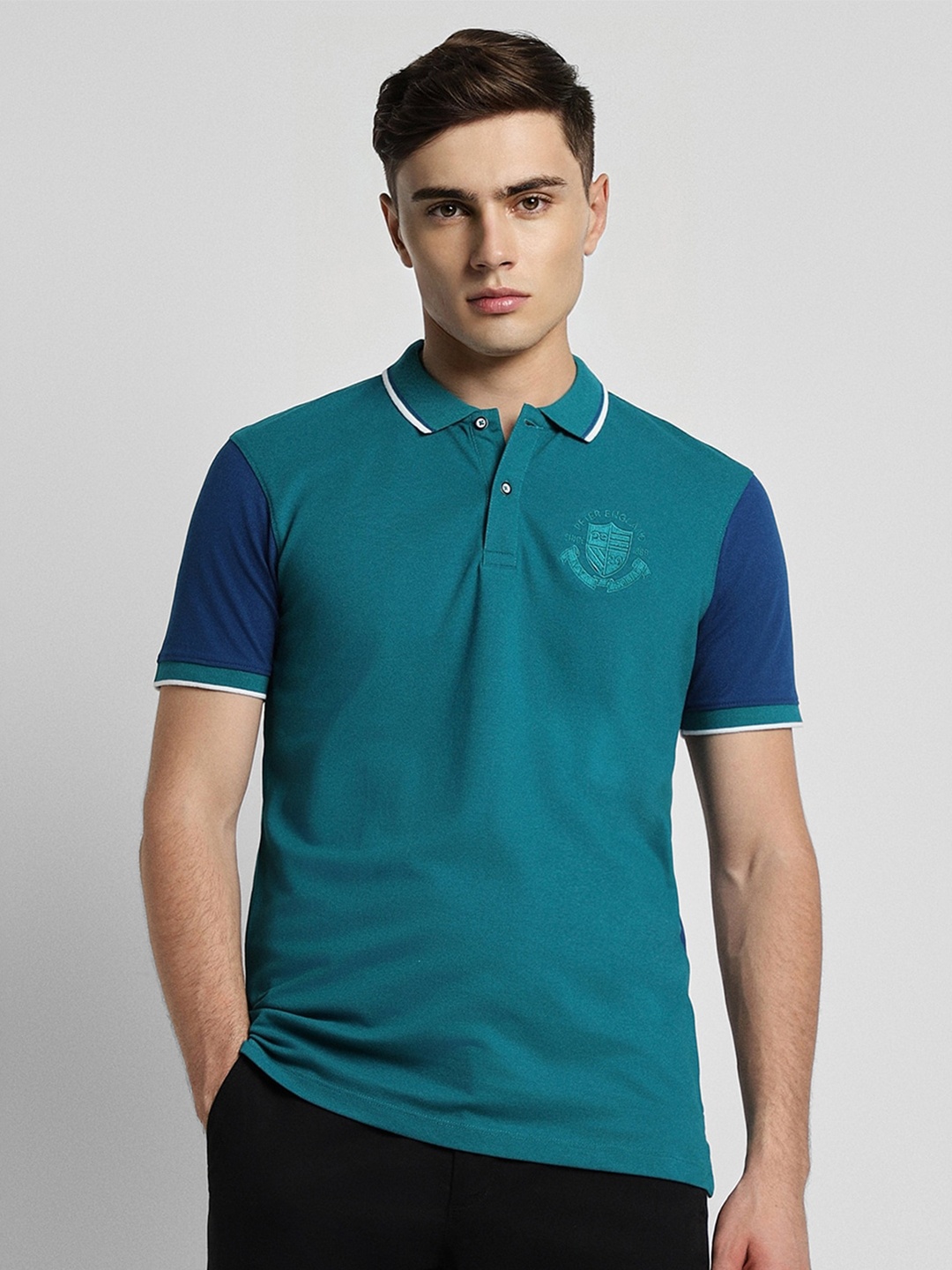 

Peter England Casuals Polo Collar Slim Fit T-shirt, Green