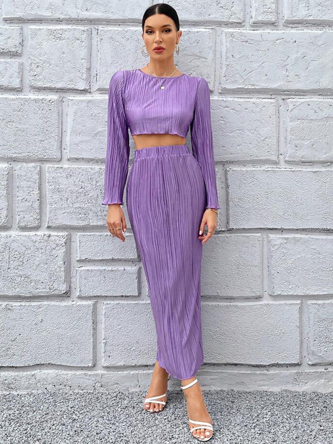 

Molly & Michel Flared Sleeve Crop Top and Skirt, Purple