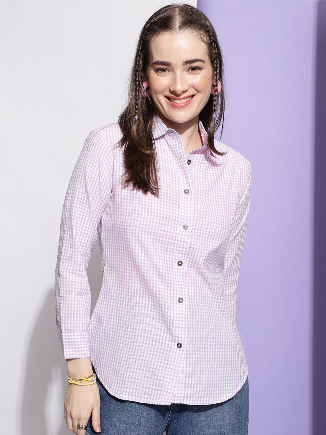 

J Turritopsis Classic Checked Cotton Casual Shirt, Lavender