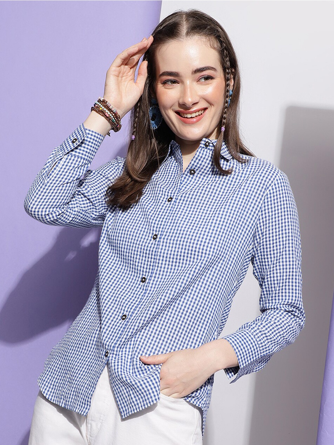 

J Turritopsis Classic Checked Cotton Casual Shirt, Navy blue