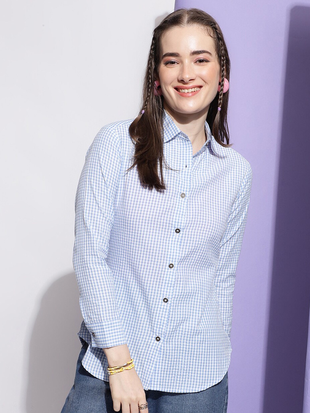 

J Turritopsis Classic Micro Checked Opaque Cotton Casual Shirt, White