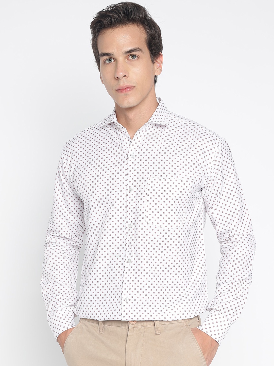 

COLORWINGS Comfort Opaque Micro Ditsy Printed Casual Shirt, White