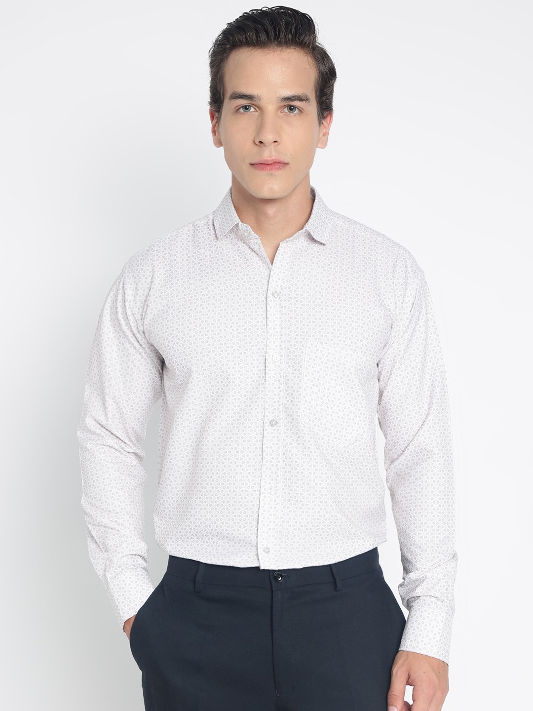 

COLORWINGS Comfort Opaque Micro Ditsy Printed Casual Shirt, White