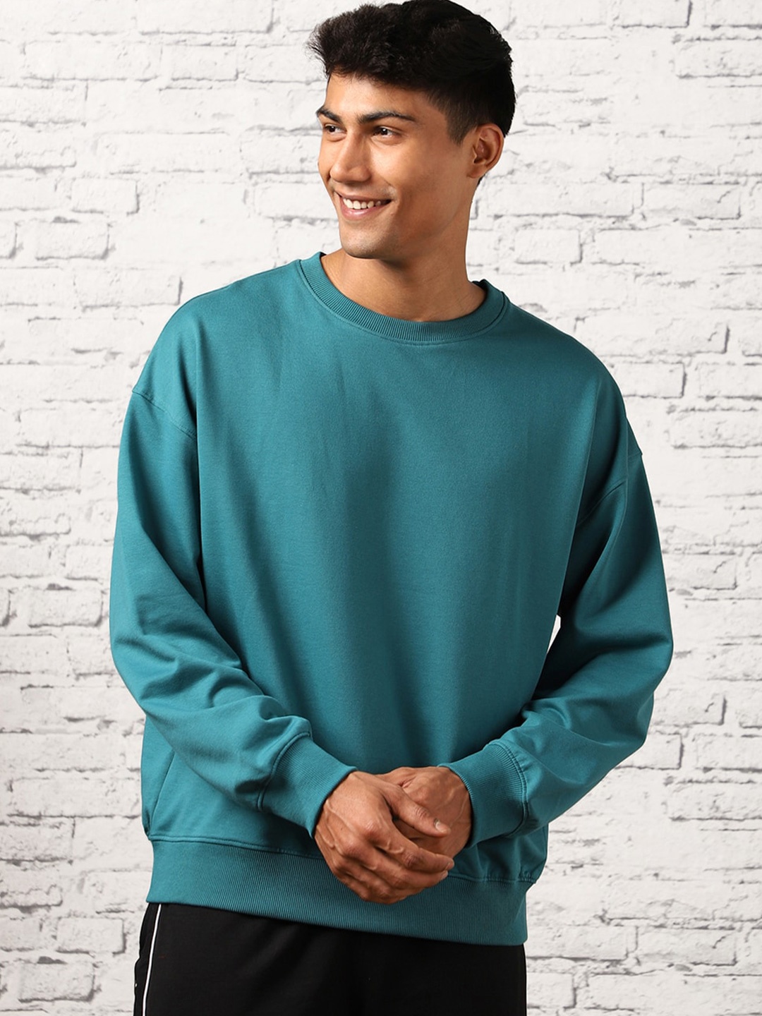 

NOBERO Men Oversized Solid Sweatshirt, Blue