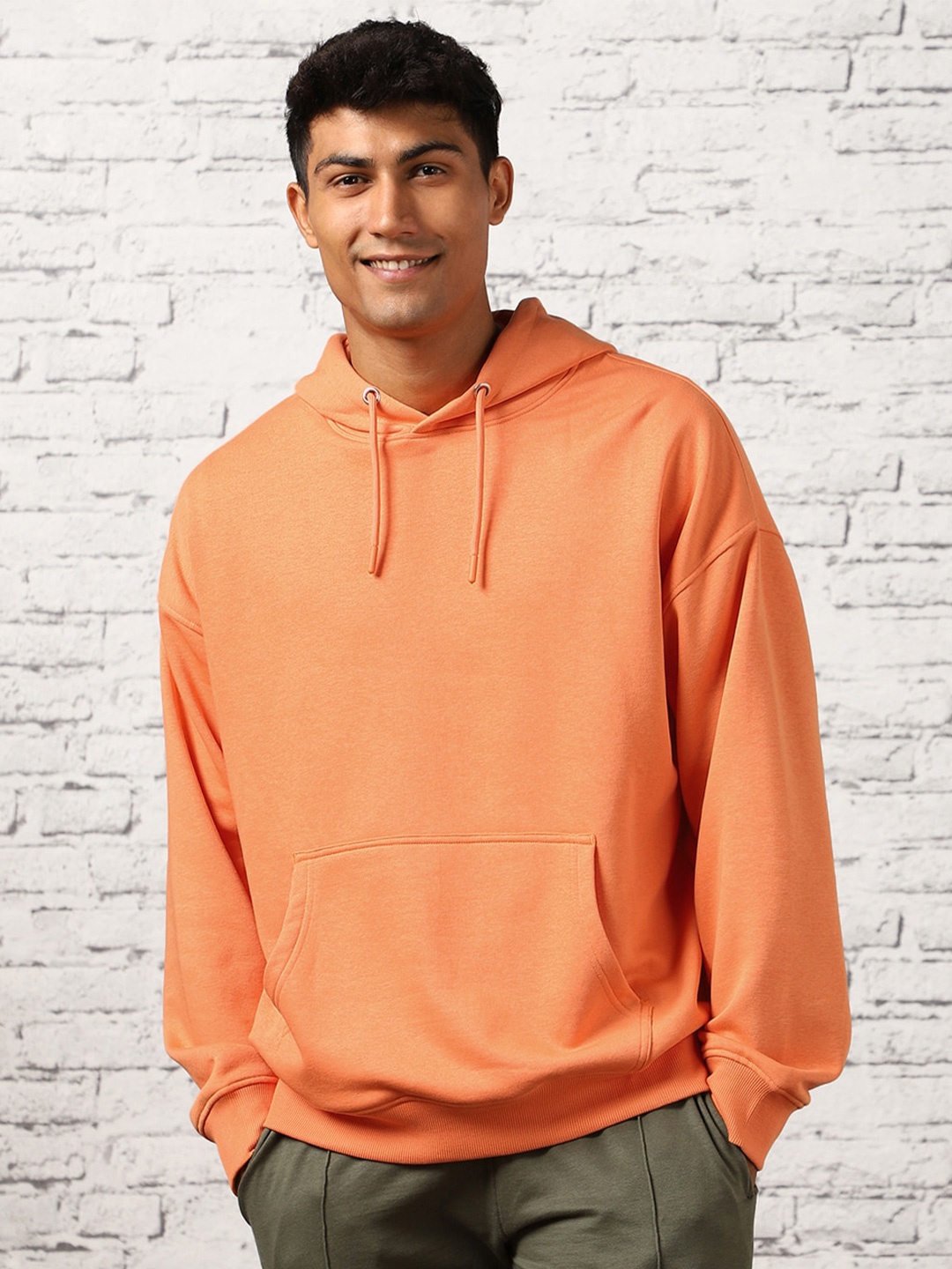 

NOBERO Men Oversized Solid Hooded Sweatshirt, Orange