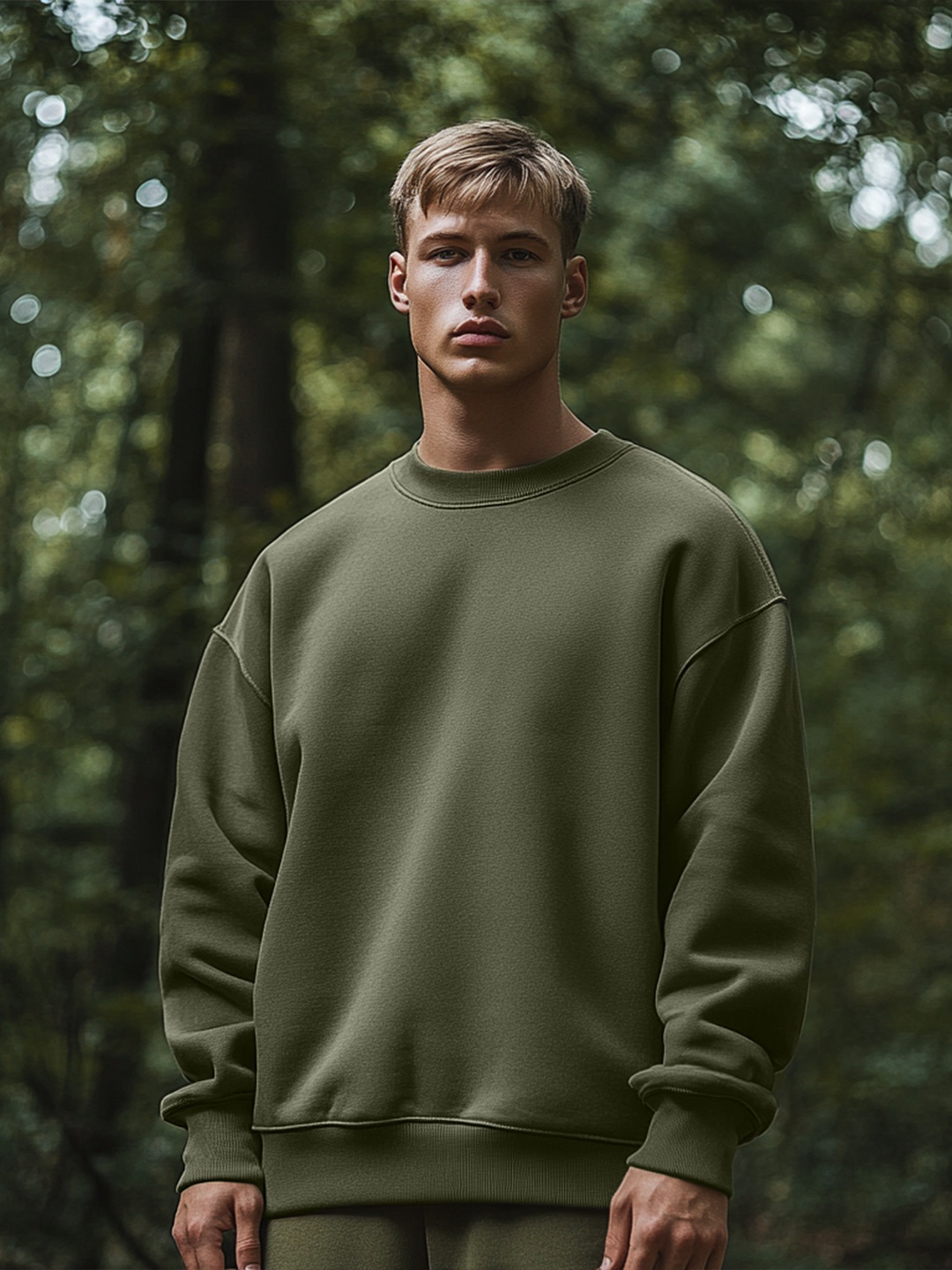 

NOBERO Men Oversized Solid Sweatshirt, Olive