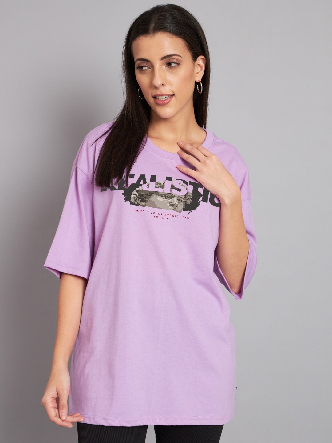 

Imsa Moda Typography Printed Oversized Cotton T-shirt, Lavender