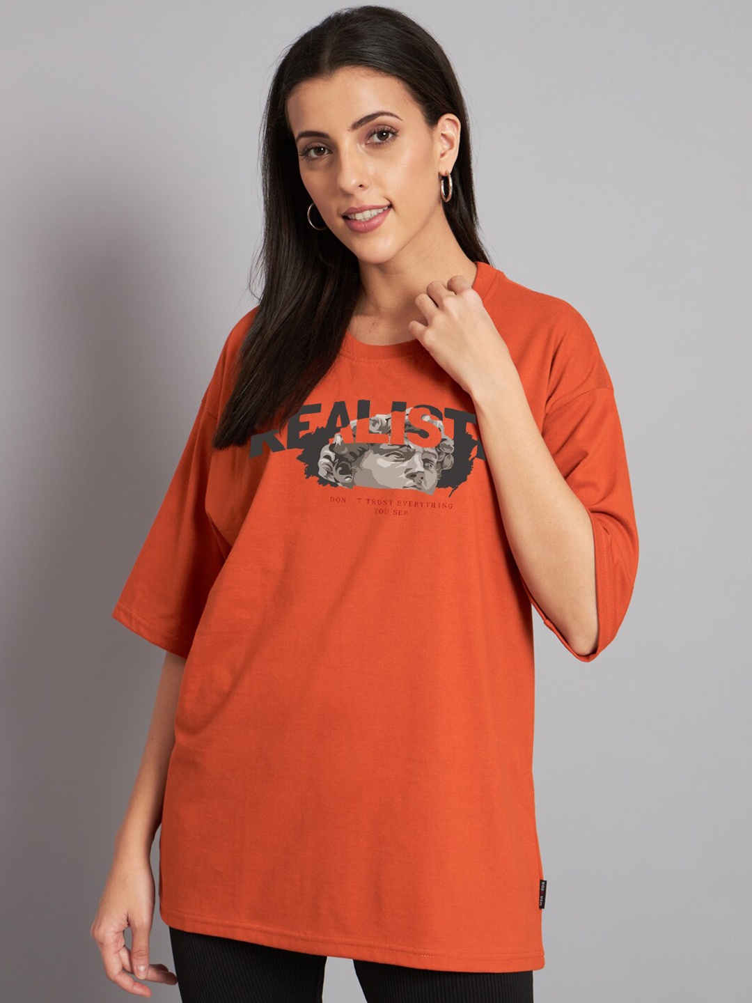 

Imsa Moda Typography Printed Oversized Cotton T-shirt, Orange