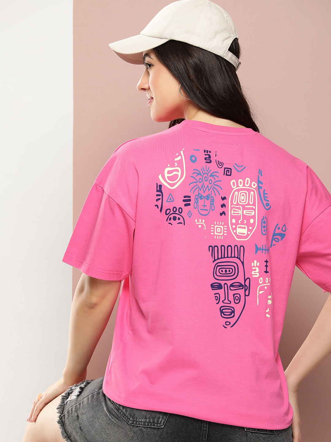 

Stormborn Printed Drop-Shoulder Sleeves Oversized Pure Cotton T-shirt, Fuchsia