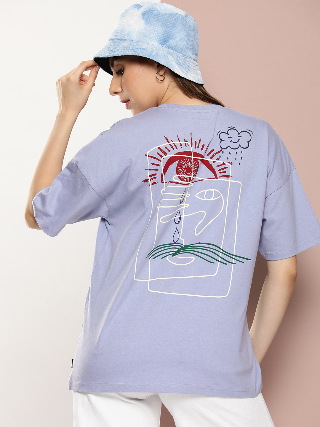 

Stormborn Women Printed Oversized Drop-Shoulder Sleeves Pure Cotton T-shirt, Blue