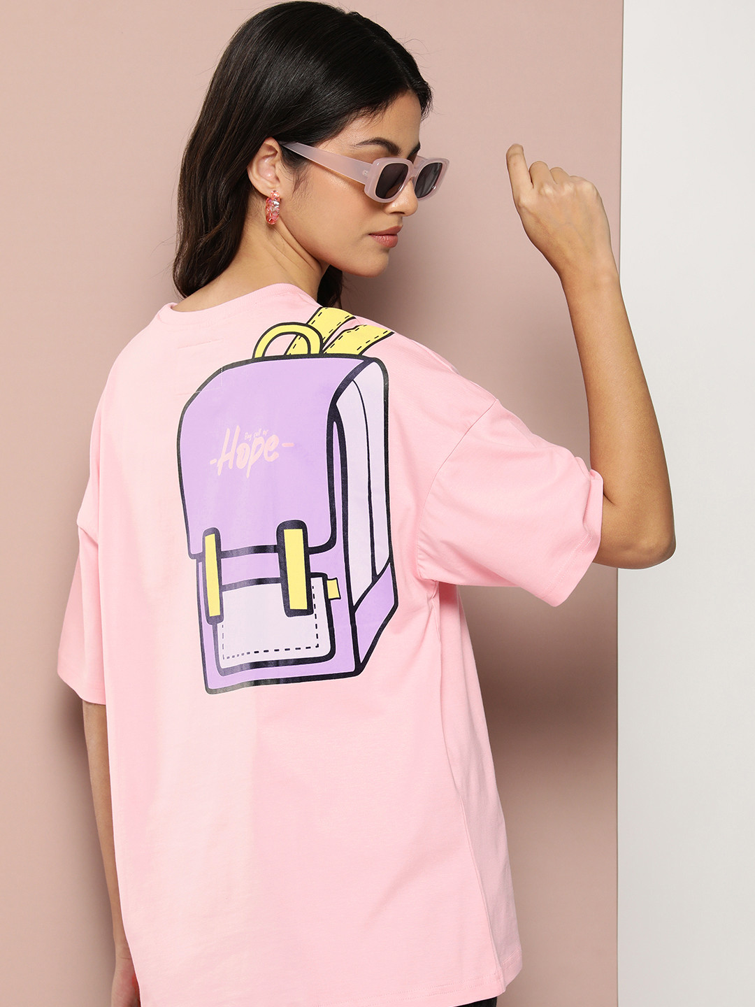 

Stormborn Women Printed Oversized Drop-Shoulder Sleeves Pure Cotton T-shirt, Pink