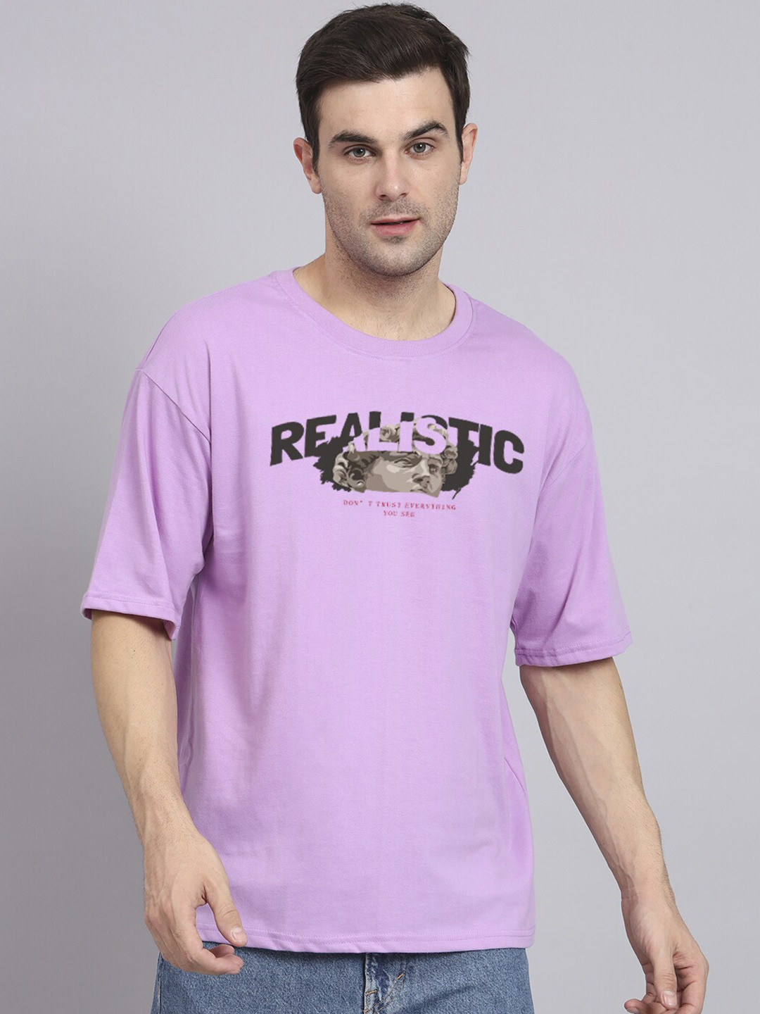 

Imsa Moda Typography Printed Oversized Cotton T-shirt, Lavender